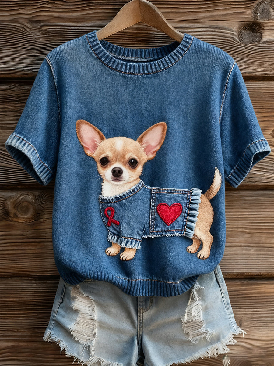Women's Artistic Animal Print Comfortable Knit Short Sleeve Top