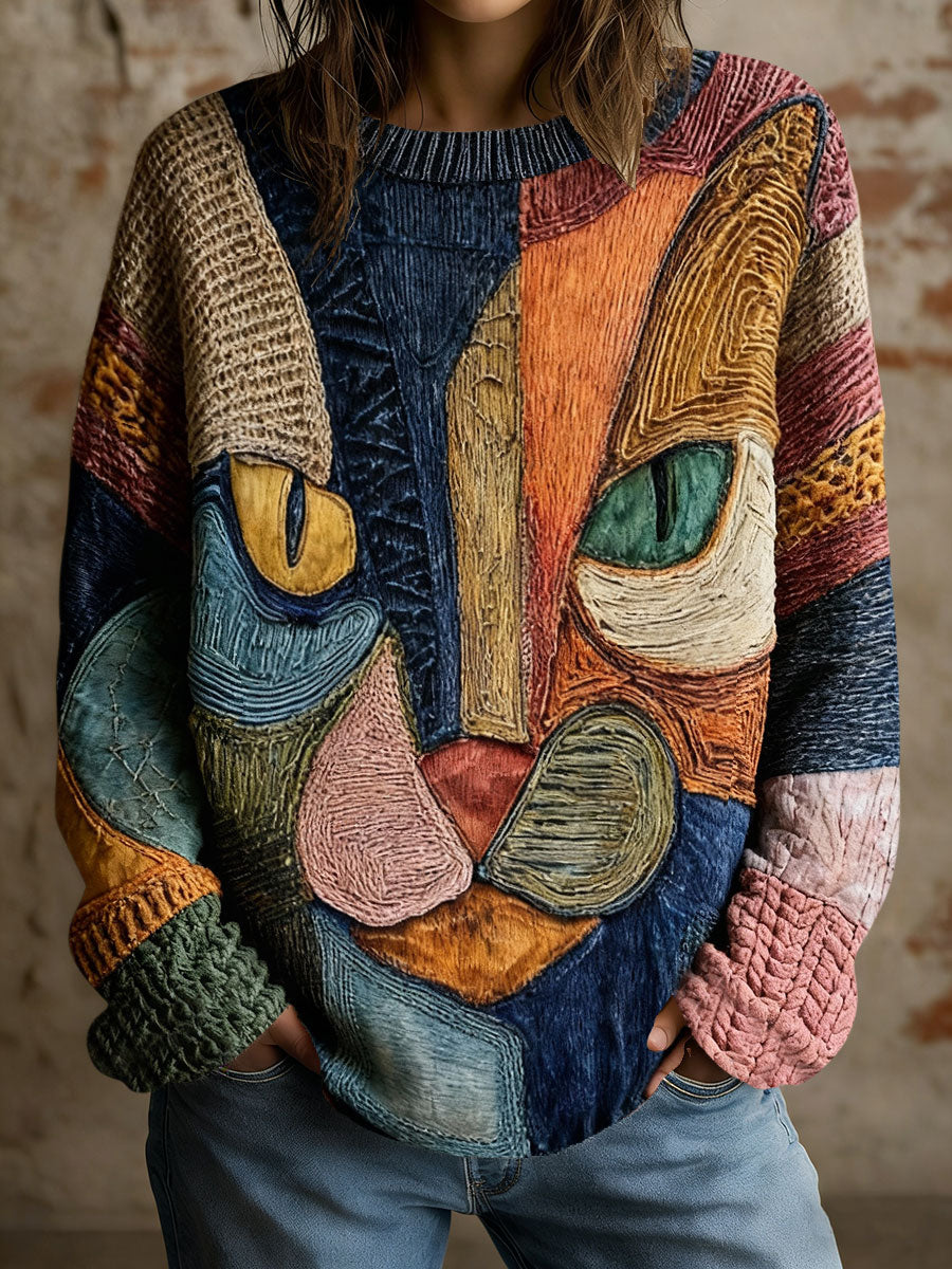 Women's Art Geometric Cat Print Tops