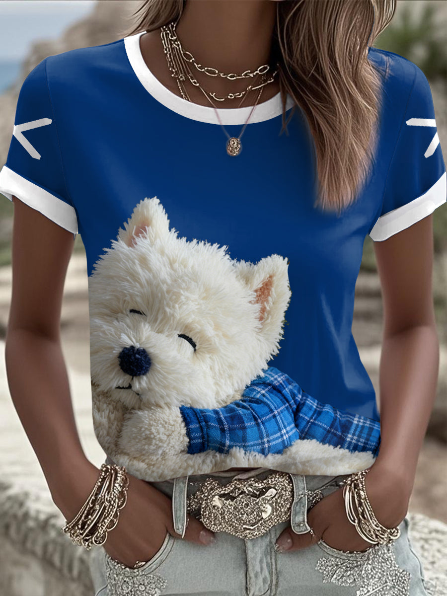 Women's Scotland Scottie Dog Football Tartan Lover Printed T-shirt