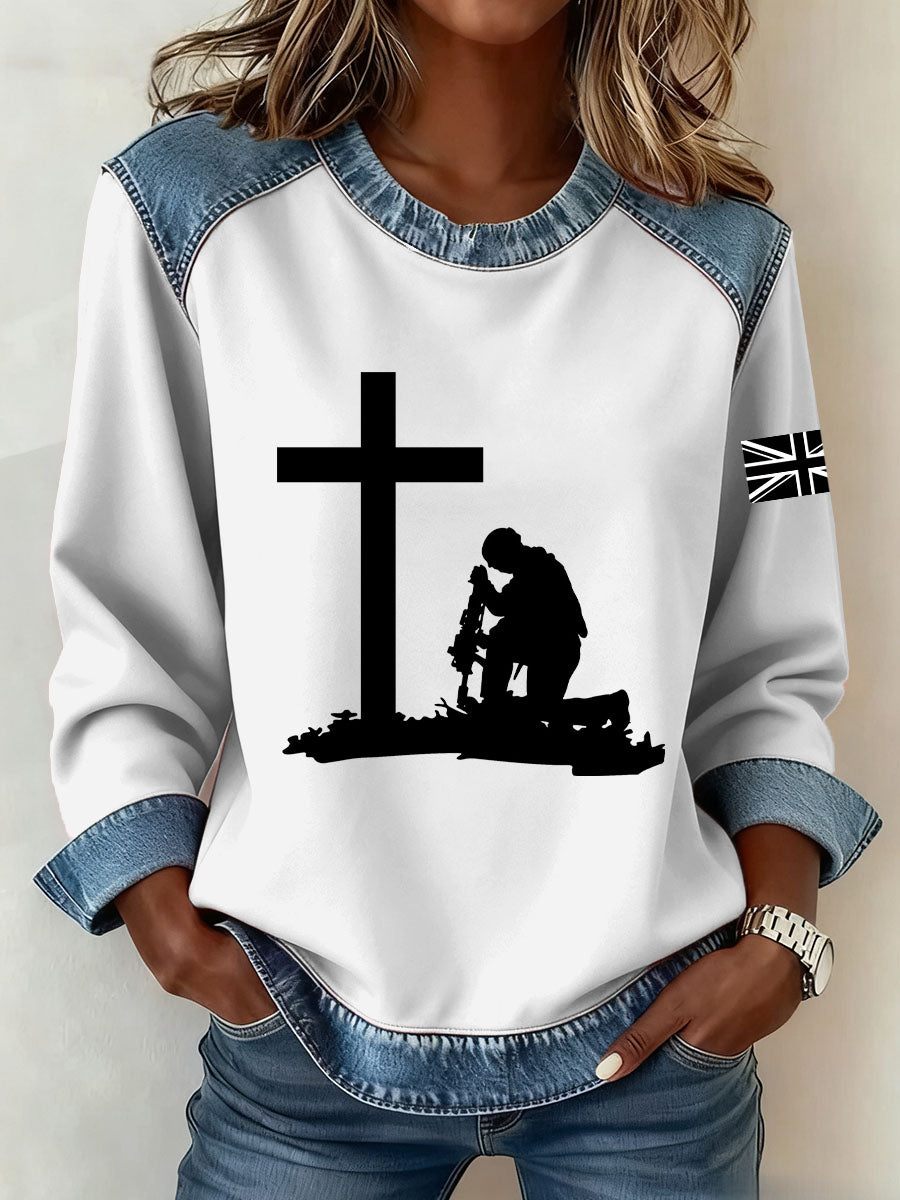 Women's Remembrance Day Pattern Patchwork Art Sweatshirt