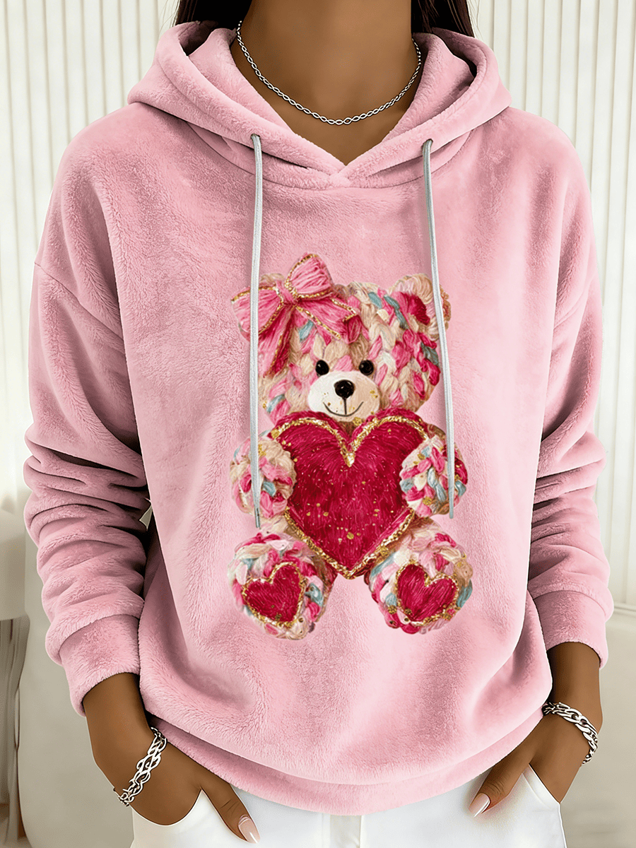Women's Cute Bear Valentine Flannel Hoodie