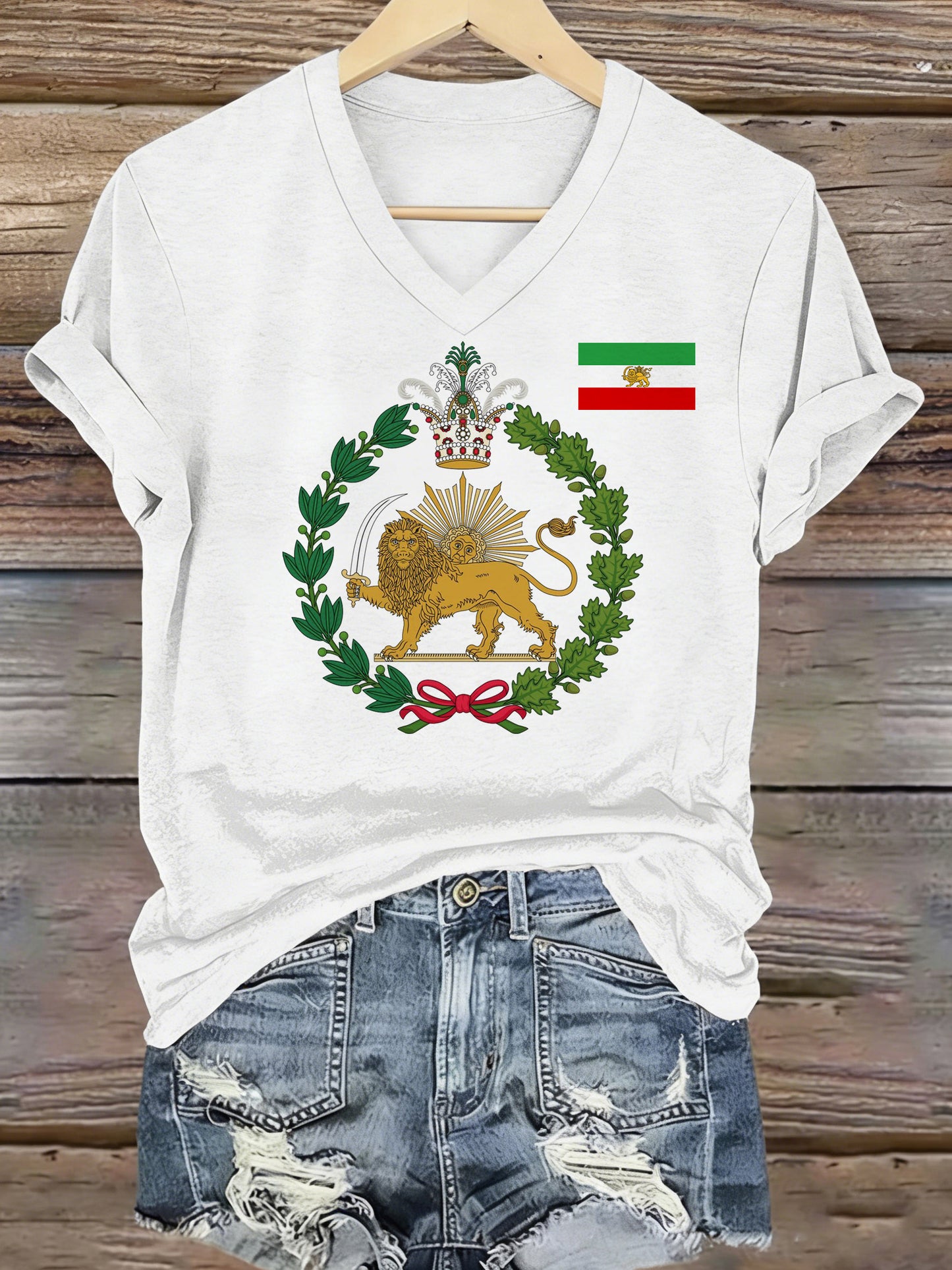 Women's V-Neck T-Shirt With Iranian-Inspired Print