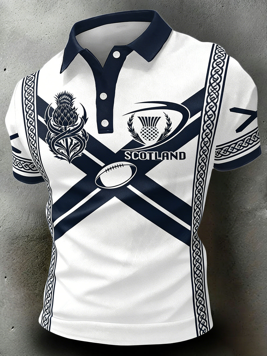 Men's Scottish rugby print polo shirt