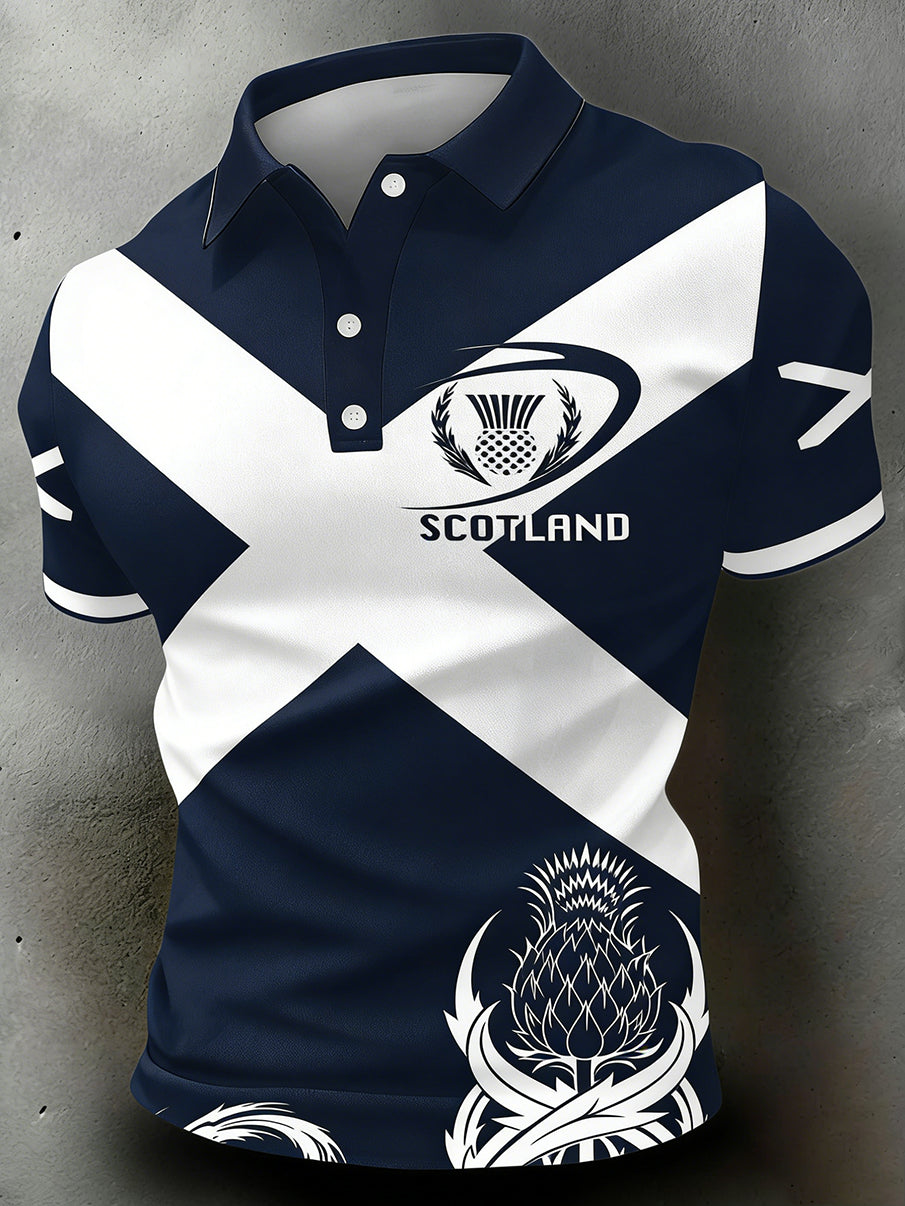 Men's Scottish rugby print polo shirt