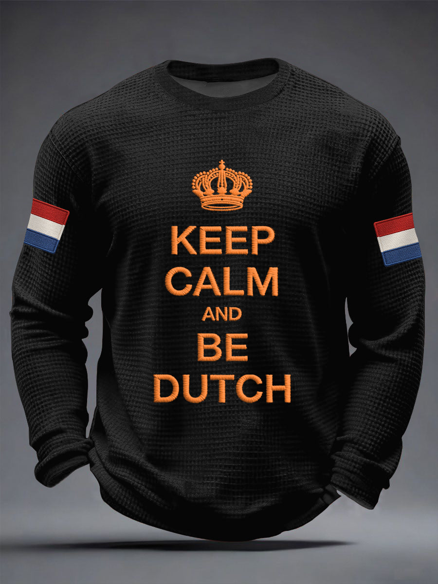 Men's Keep Calm and Be Dutch Print Casual Waffle Long Sleeve T-Shirt