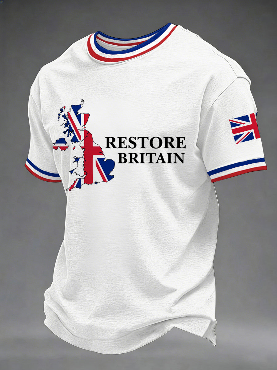 Men's Restore Britain UK Flag Print Casual Tee