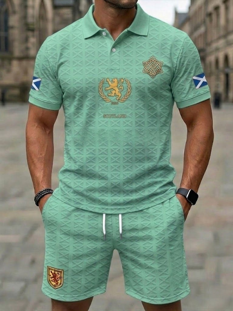 Retro UK Scotland Football Lover 2026 Print Casual Polo & Shorts Set