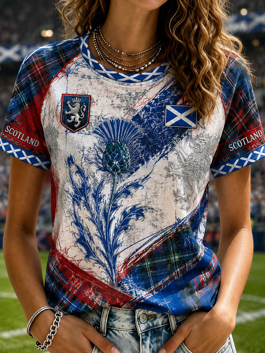 Women's Scotland Football Round Neck Short Sleeve T-Shirt