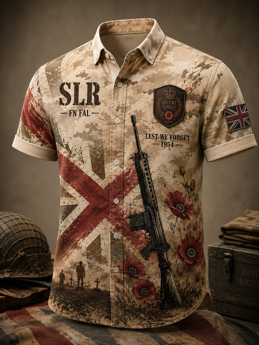 Men's Retro Veteran Weapon Print Short-Sleeve Shirt