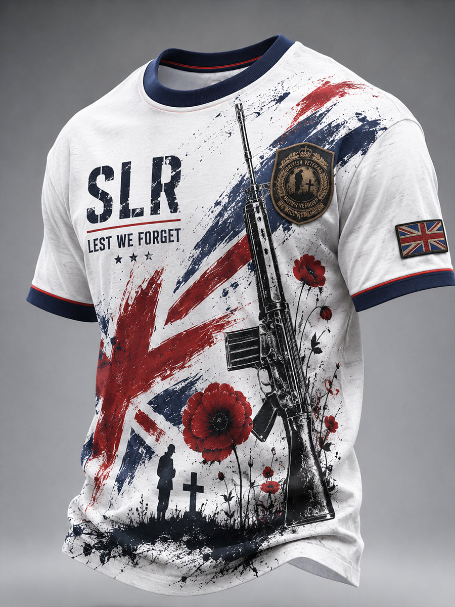 Men's Retro Veteran Weapon Print Short-Sleeve T-Shirt