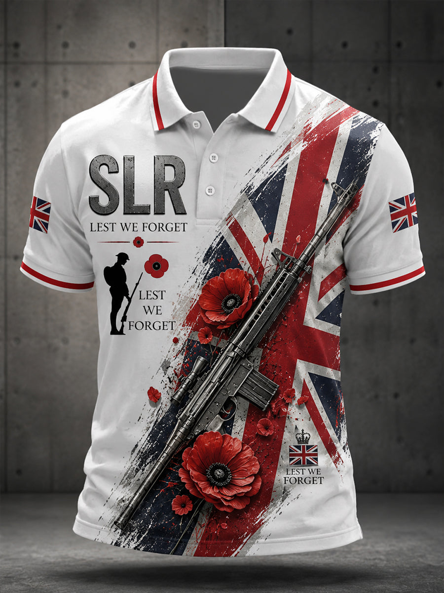 Men's Retro SLR Forget-Me-Not Print Casual Polo Shirt