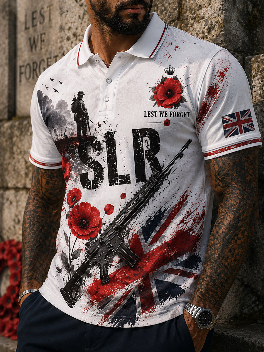 Men's Retro SLR Forget-Me-Not Print Casual Polo Shirt