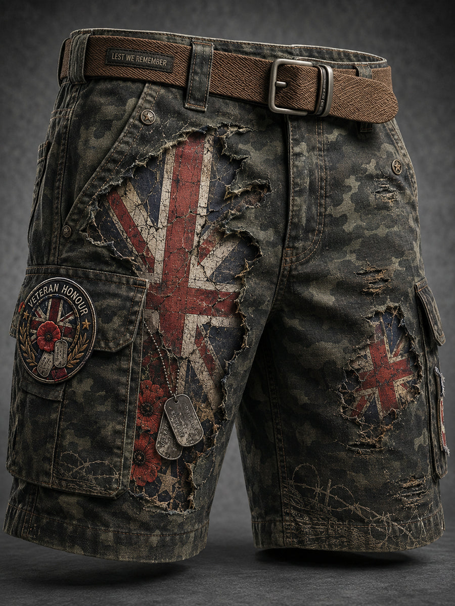 Men's British Flag Veteran Art Print Casual Shorts