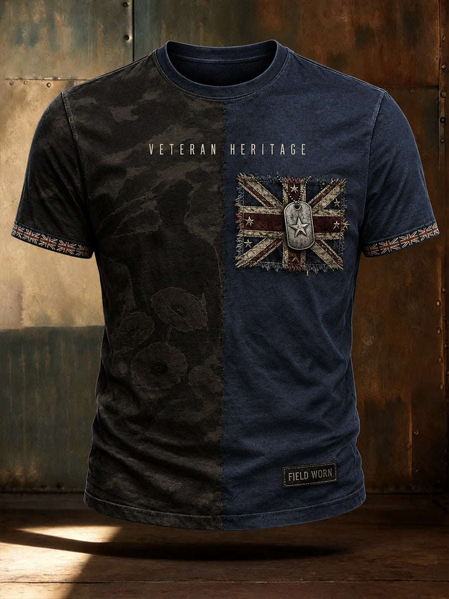 Men's Uk Flag Veteran Short Sleeves T-Shirt