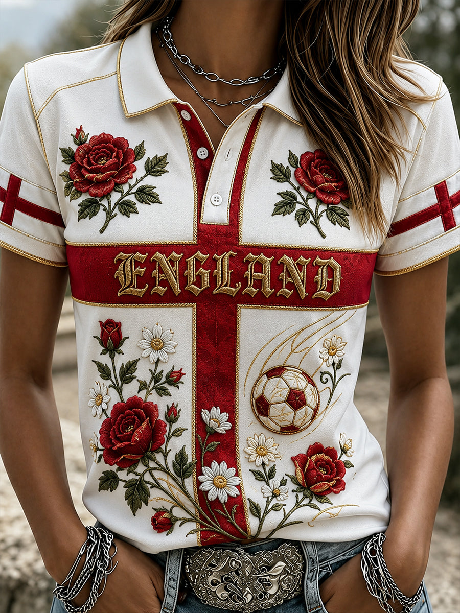 Women's England Football Polo T-Shirt