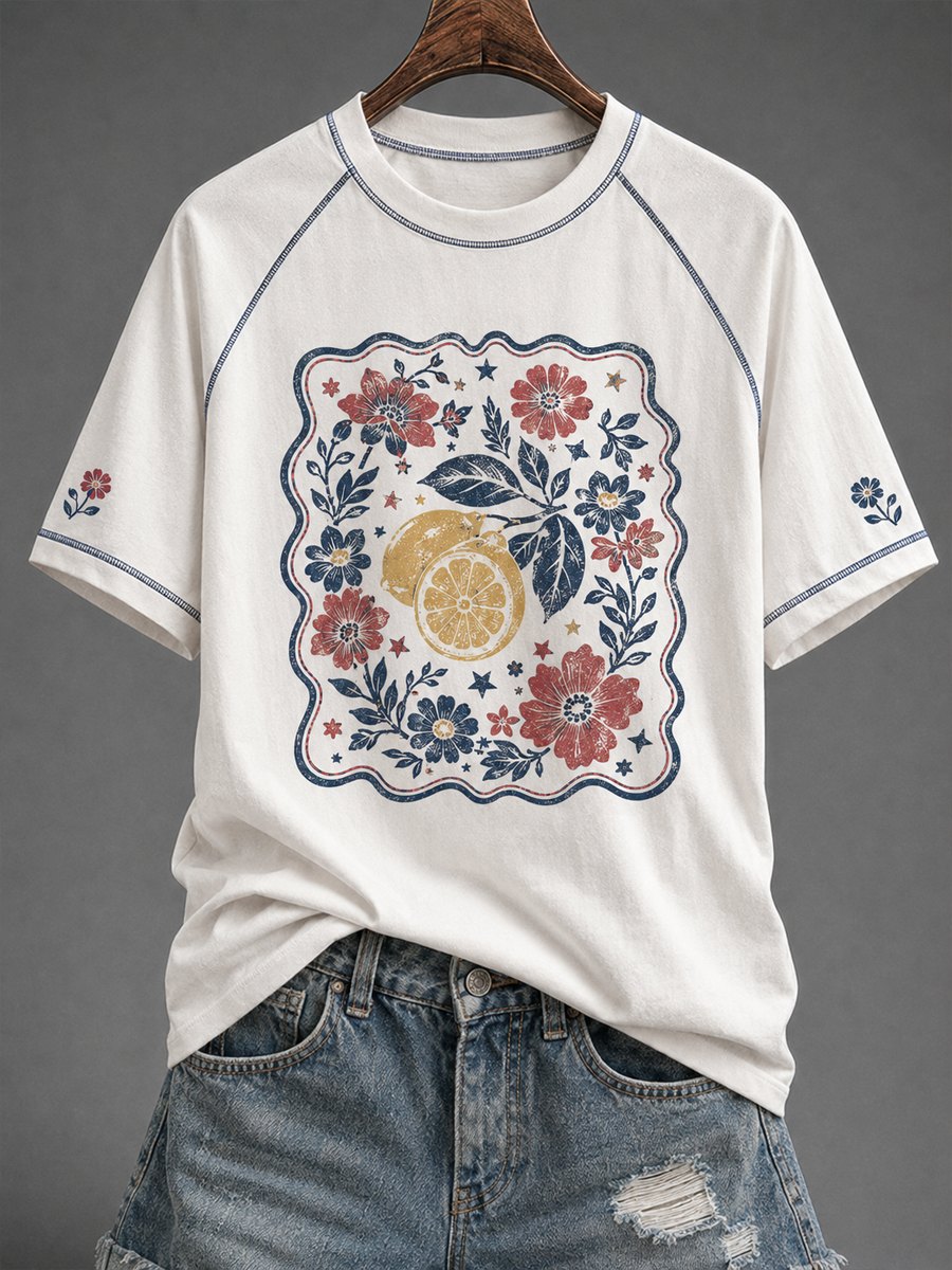 Women's retro music lovers round neck short sleeve T-shirt