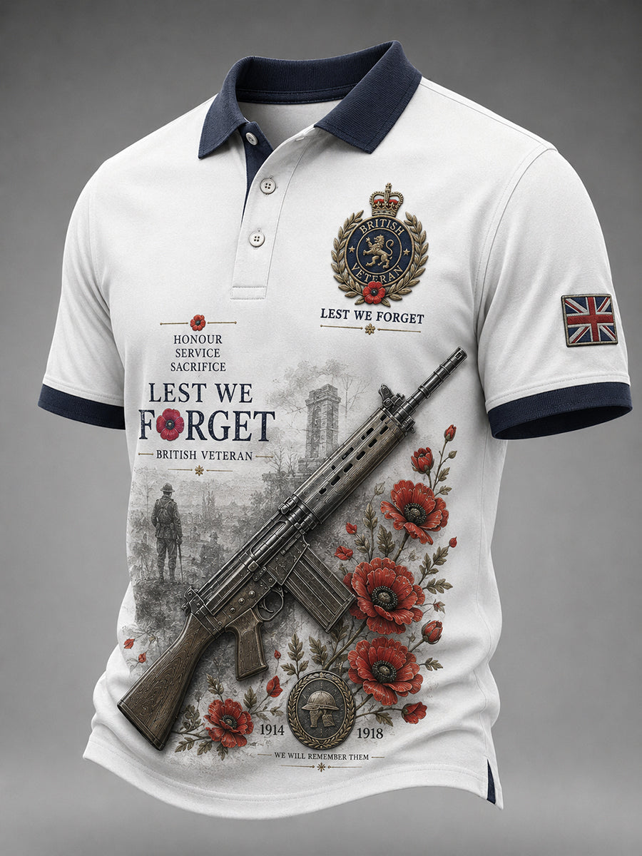 Men's Retro Veteran Commemorative Print Short-Sleeve Polo Shirt