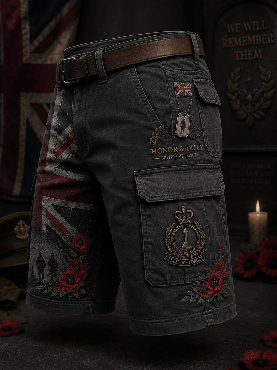 Men's Retro Veteran Commemorative Print Short Cargo Pants