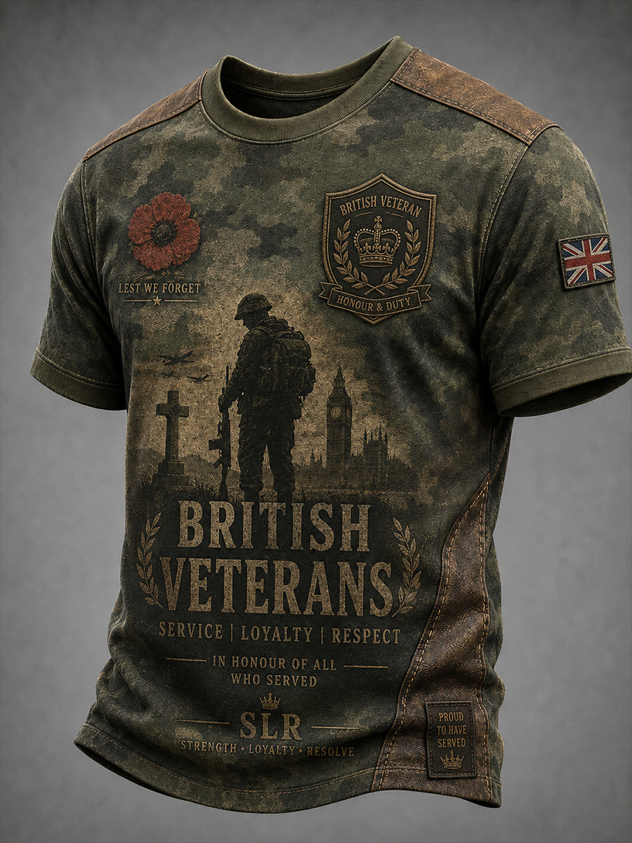 Men's Retro Veteran Commemorative Print Short-Sleeve Top