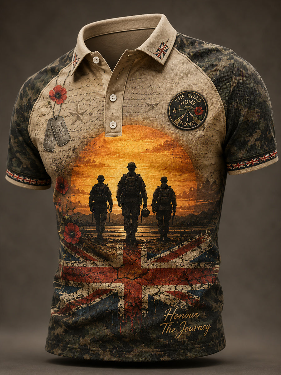 Men's British Veteran Art Print Polo Shirt
