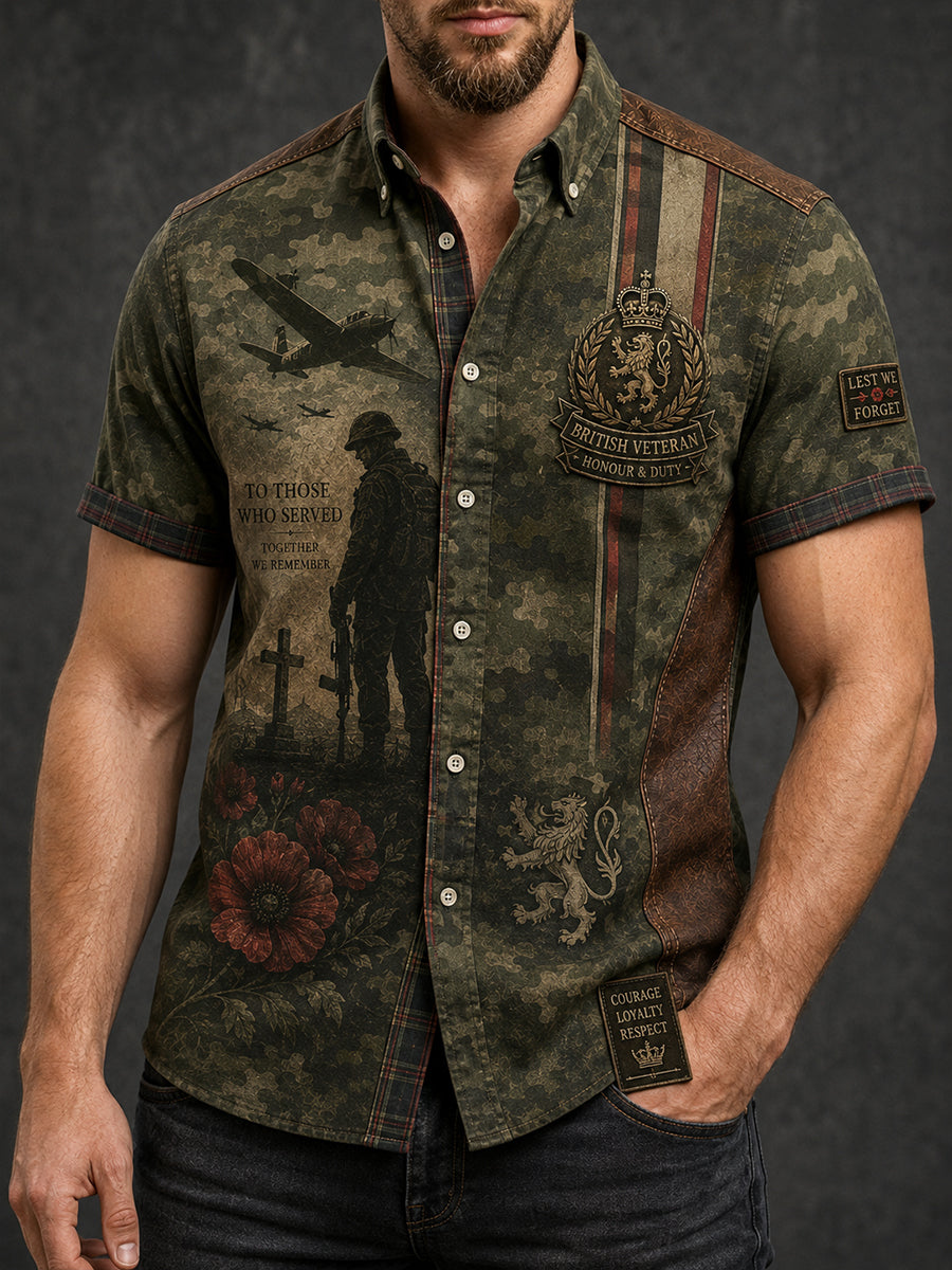 Men's Short-Sleeve Shirt With Vintage Veteran-Inspired Print