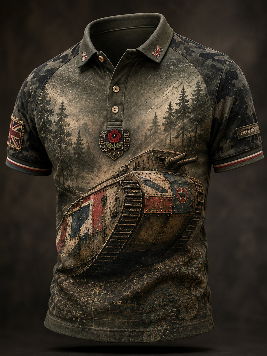 Men's British Veteran Art Print Polo Shirt
