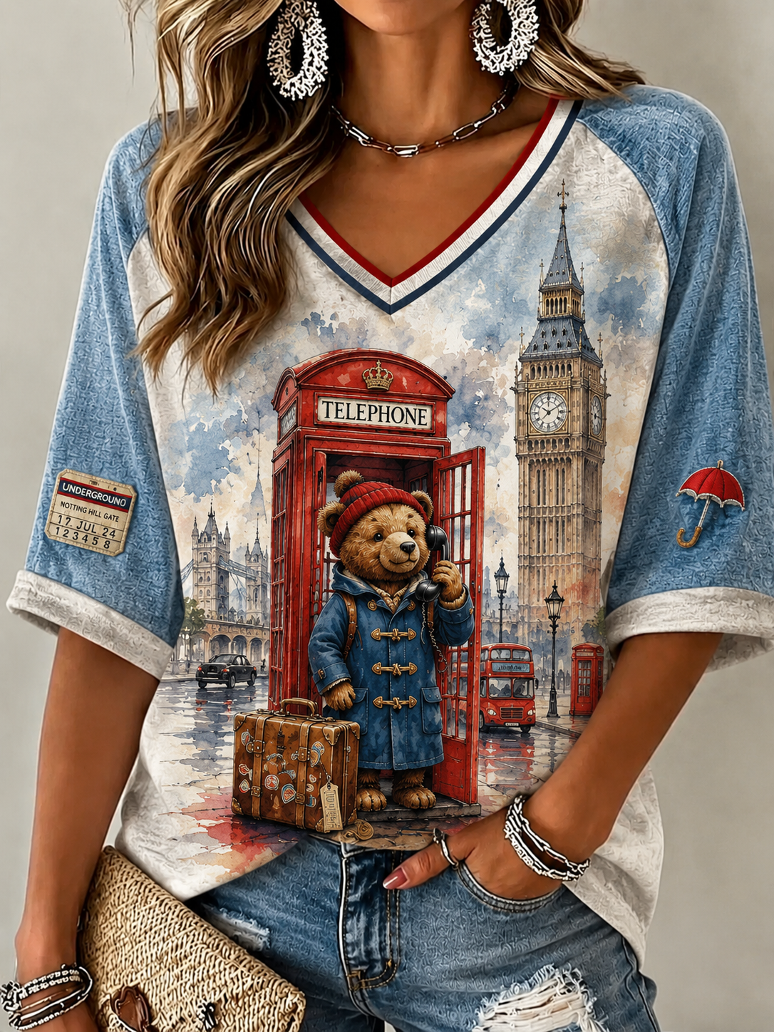 Women's Paddington Bear Linen Short-Sleeved T-Shirt