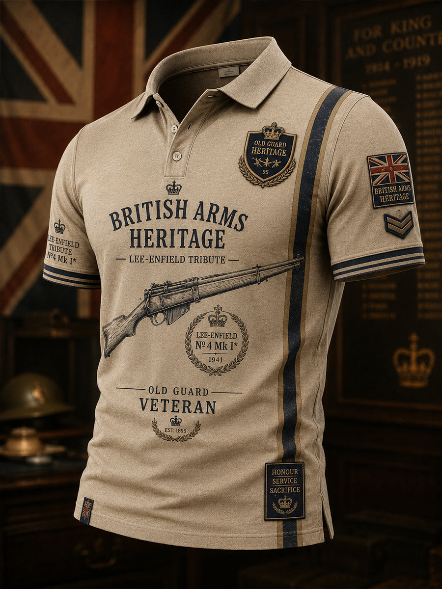 Men's Short-Sleeve Polo Shirt With Veteran-Themed Camouflage Print