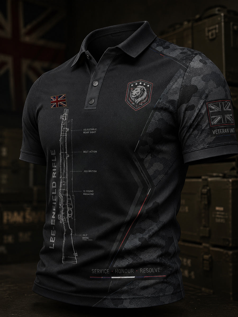 Men's Short-Sleeve Polo Shirt With Veteran-Themed Camouflage Print