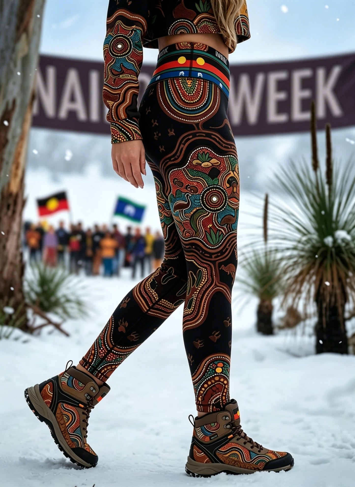 Women's AU Aboriginal Art NAIDOC Week Printed Sports Stretch Leggings
