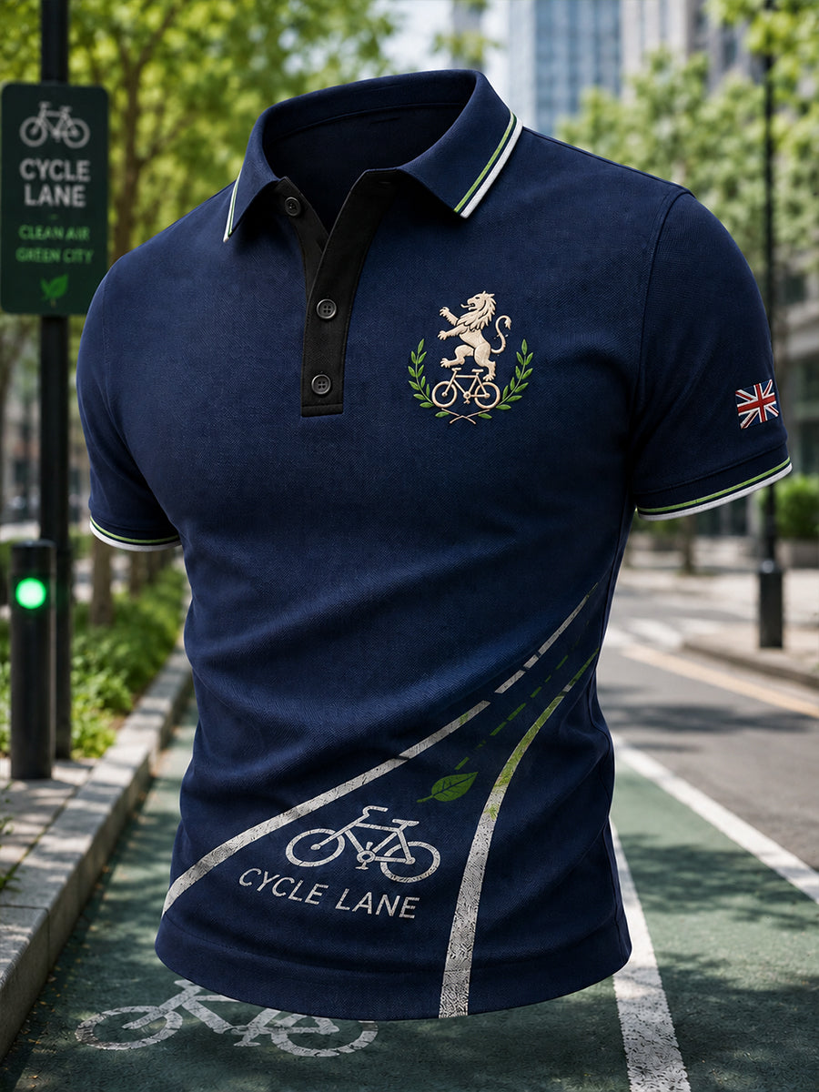 Men's Short-Sleeve Polo Shirt With Eco-Friendly Travel-Themed Print