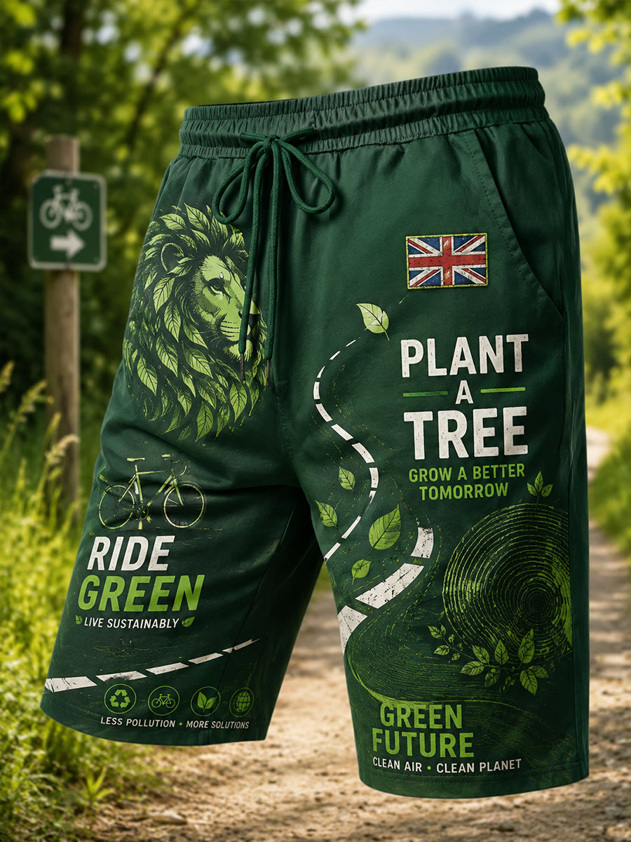 Men's Casual Shorts With Eco-Friendly Travel Themed Print