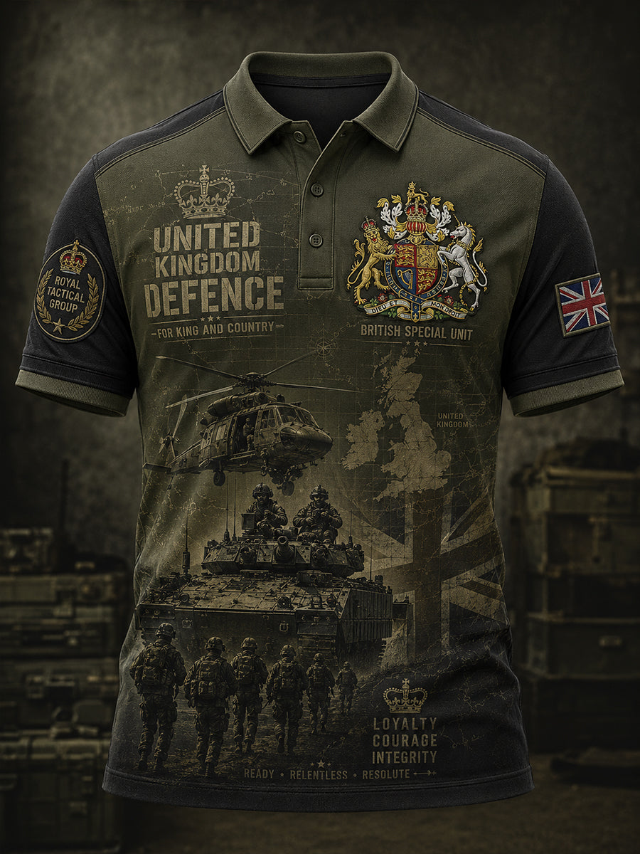 Men's Vintage-Style Short-Sleeve Polo Shirt With Military-Themed Veteran Commemorative Print