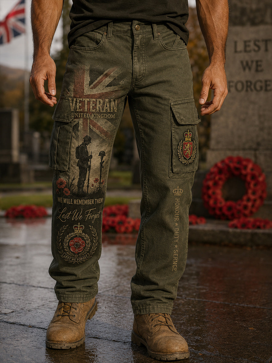 Men's Vintage Military-Style Print Trousers
