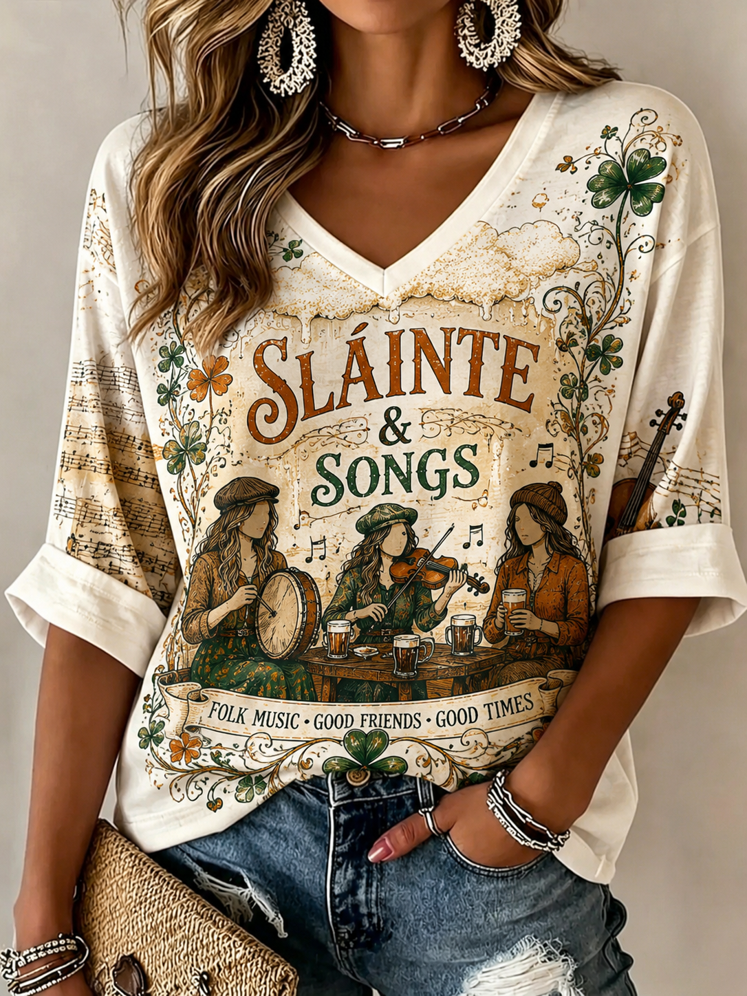 Women's Irish Music Festival Linen Short-Sleeved T-Shirt