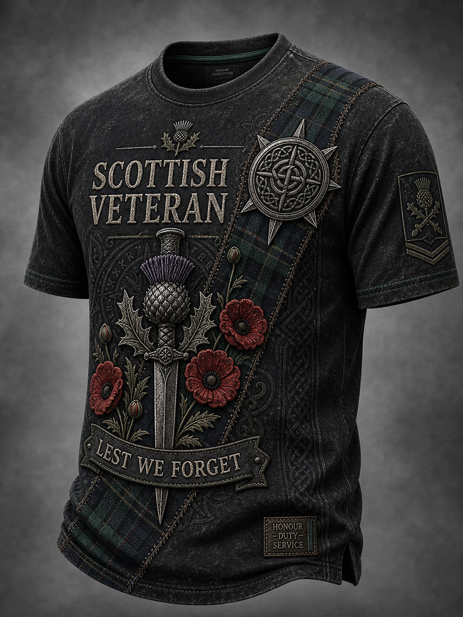 Vintage-Style Casual T-Shirt With Scottish Veteran Art Print