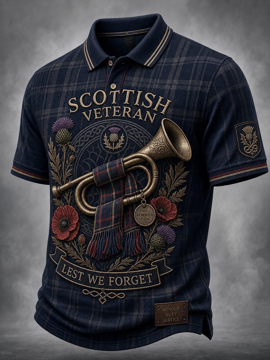 Vintage-Style Casual Polo Shirt With Scottish Veteran Art Print