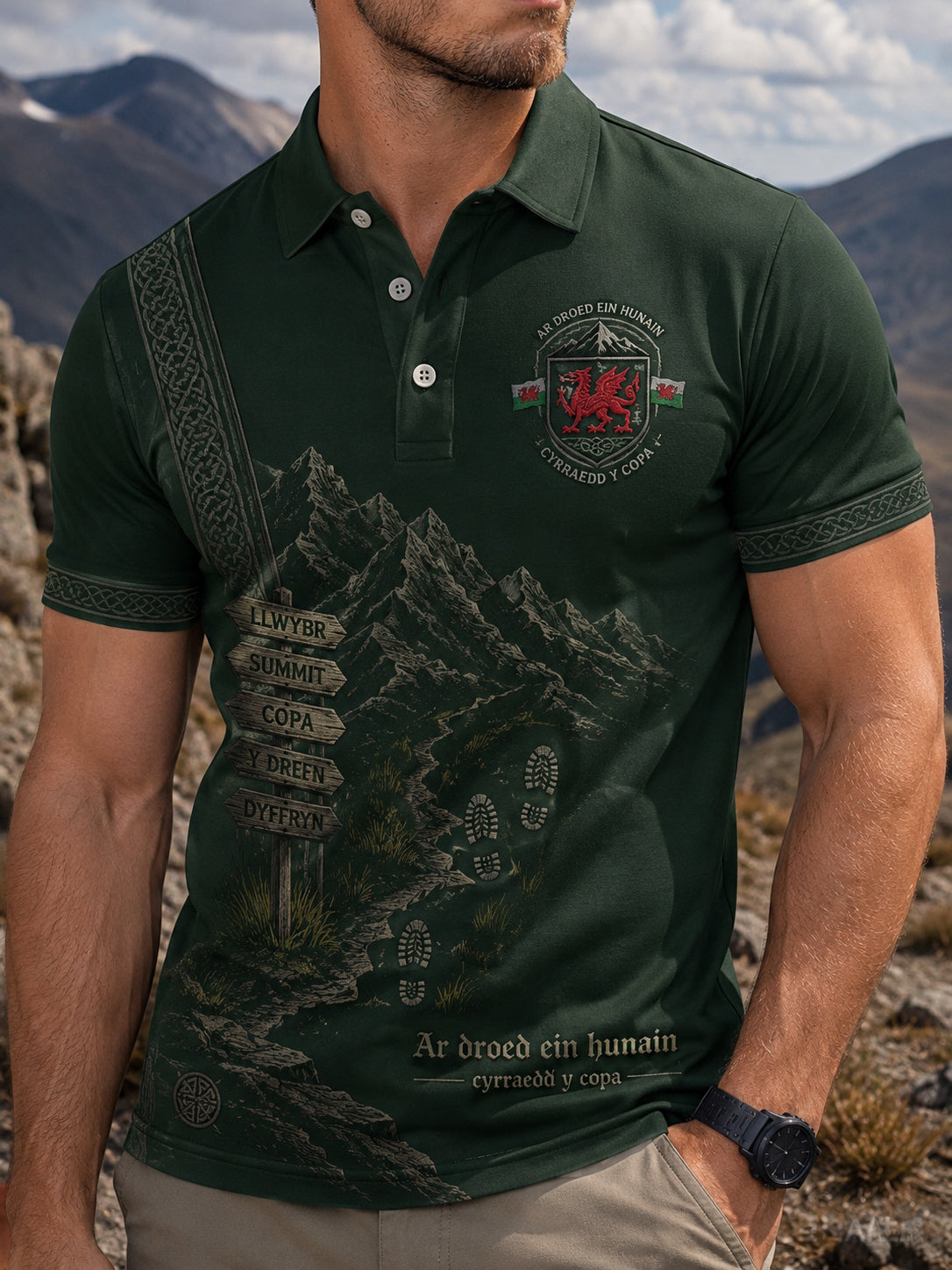 Men's Welsh Outdoor Running Art Print Polo
