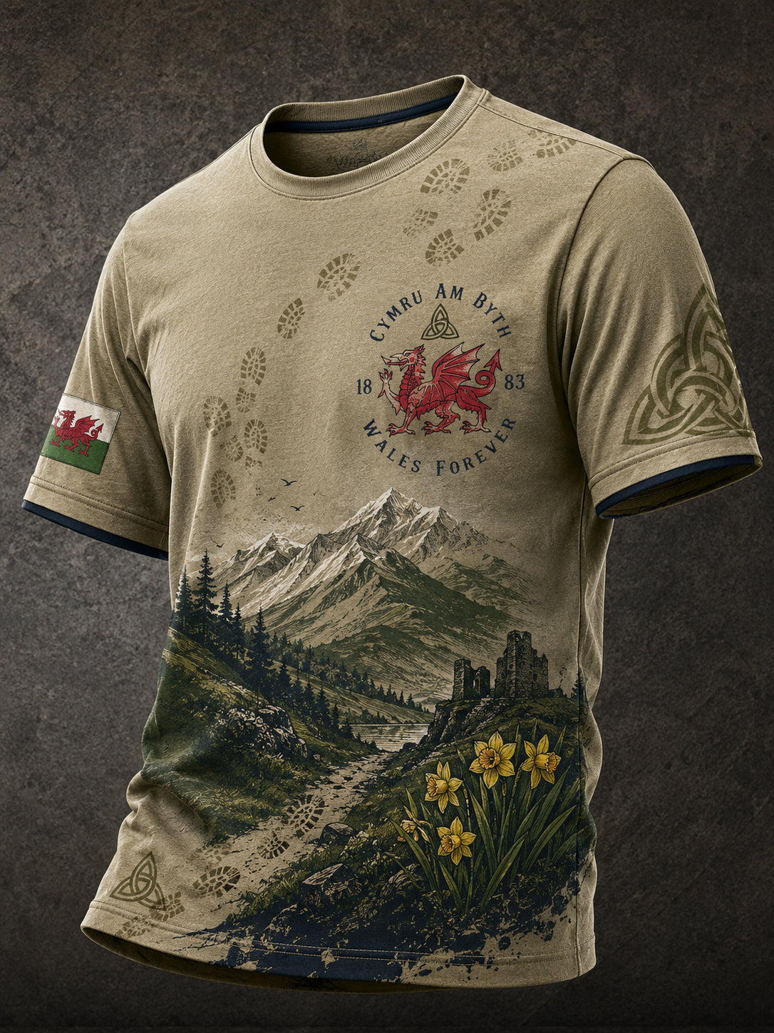 Men's Uk Wales Outdoor Running Graphic Print T-Shirt