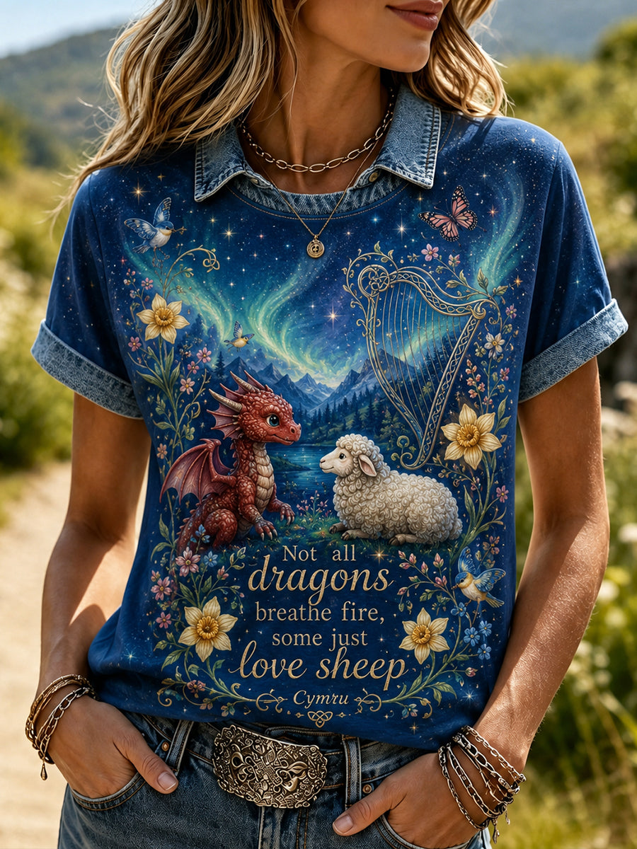 Women's Welsh Cultural Element Art Print T-Shirt