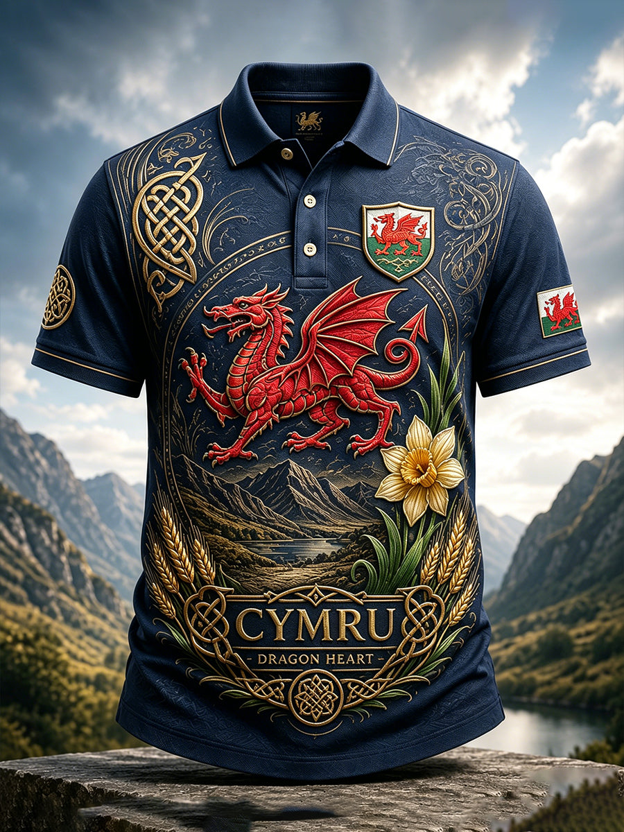 Men's Welsh Cultural Element Art Print Polo