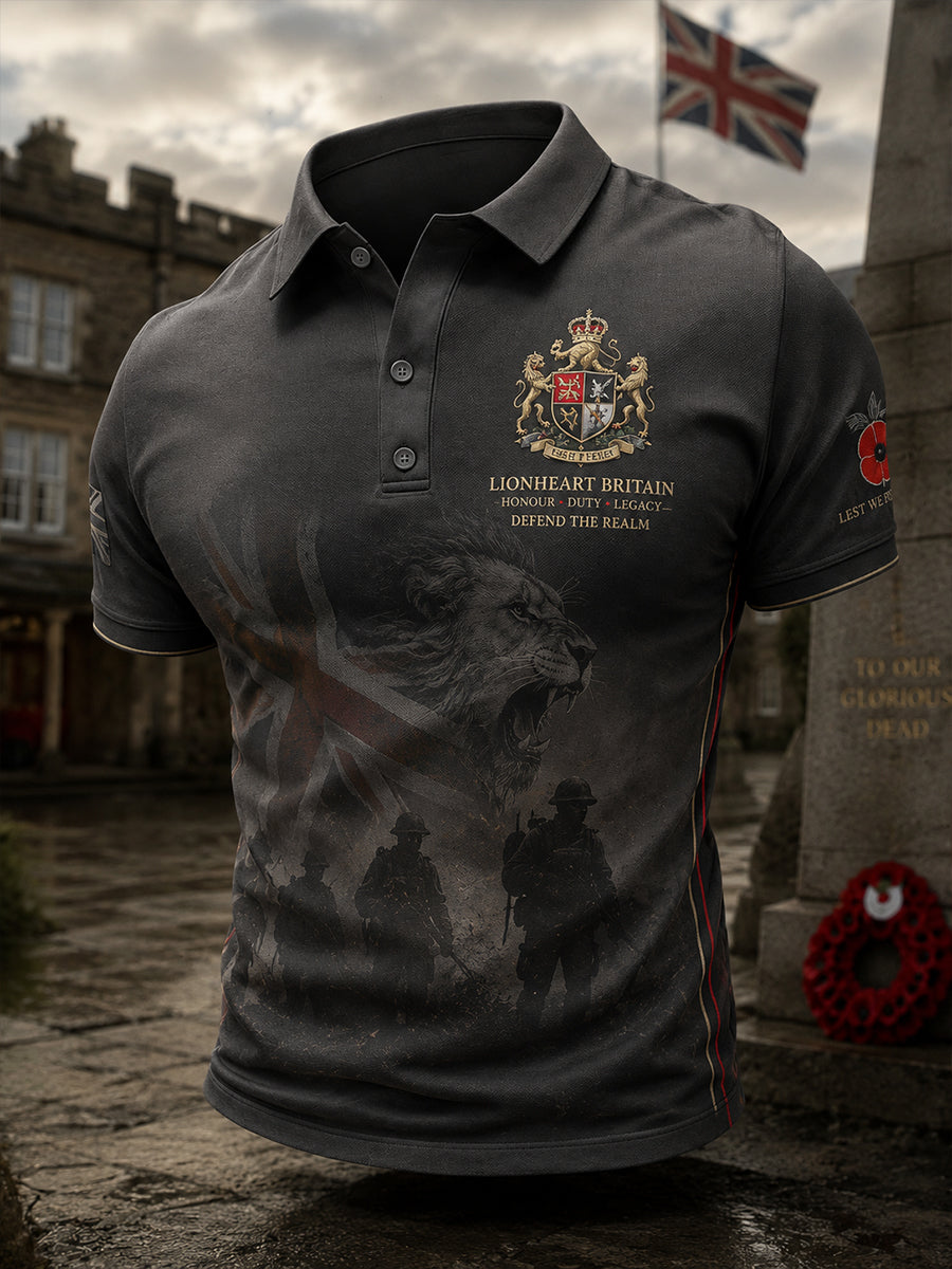 Men's Short-Sleeve Polo Shirt With Vintage Veteran Commemorative Print