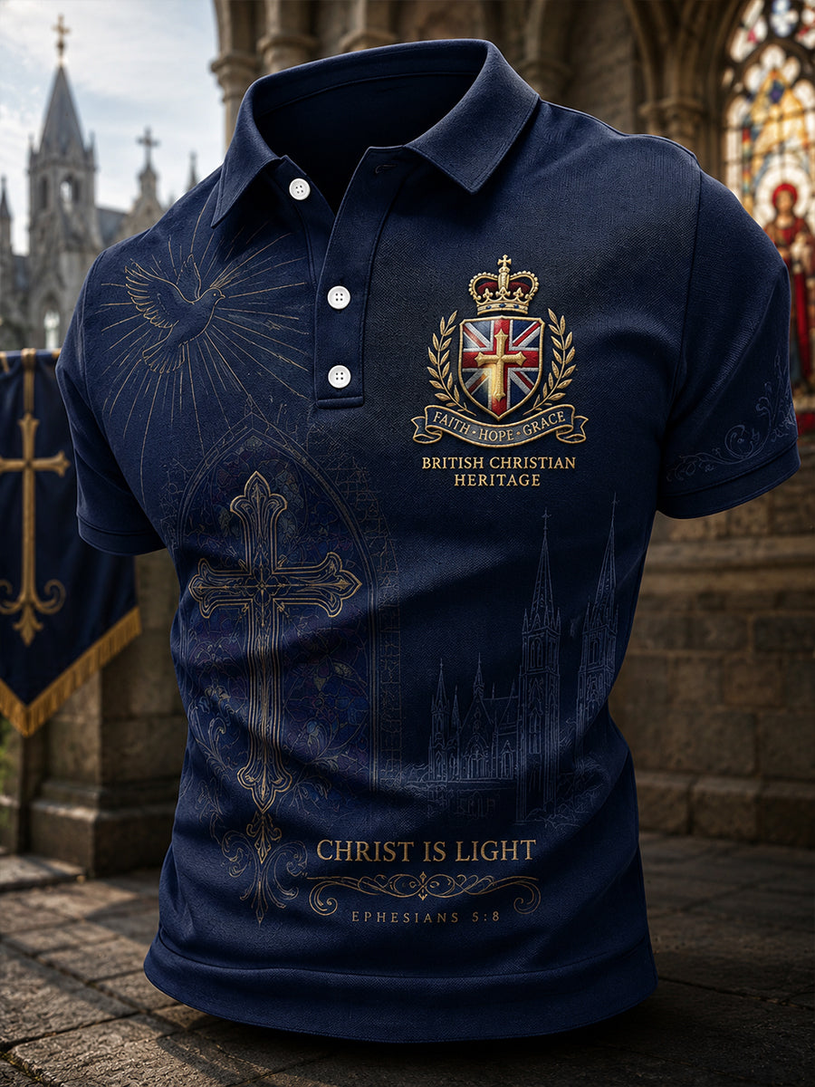 Men's Short-Sleeve Polo Shirt With Christian Faith-Themed Print