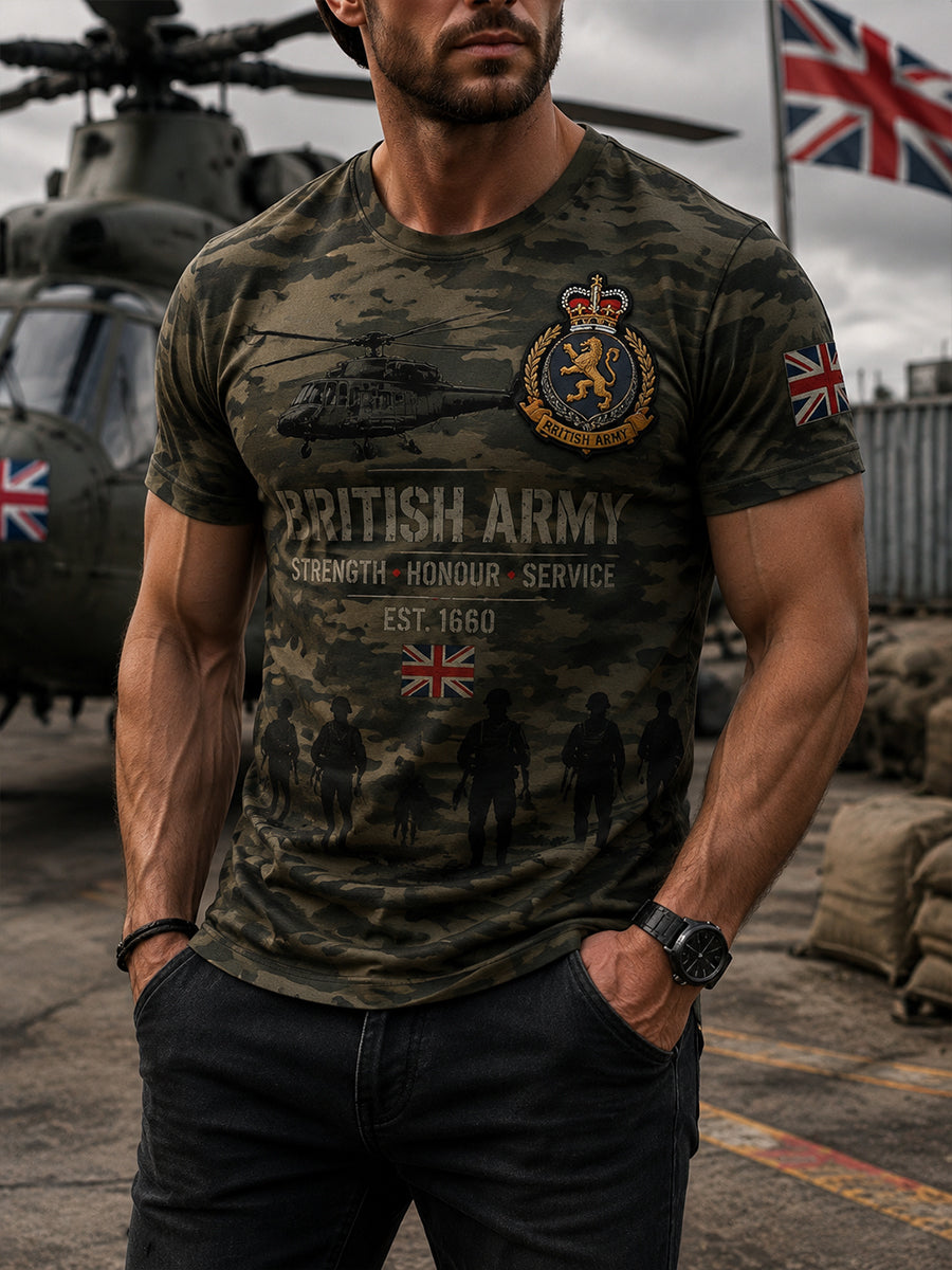Men's Short-Sleeve T-Shirt With Camouflage And Military-Style Prints