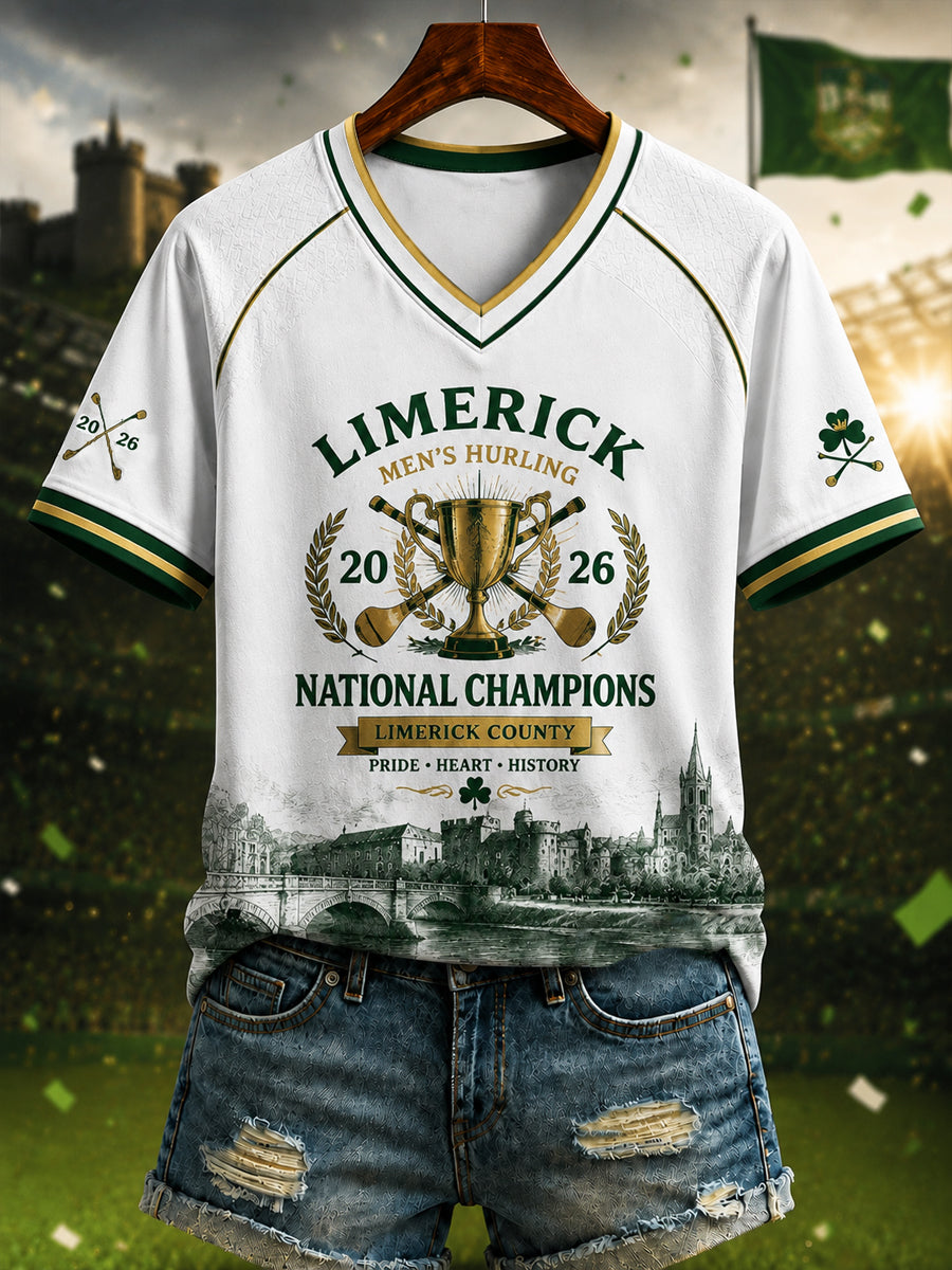 Women's Limerick Hurling Printed V-neck T-shirt