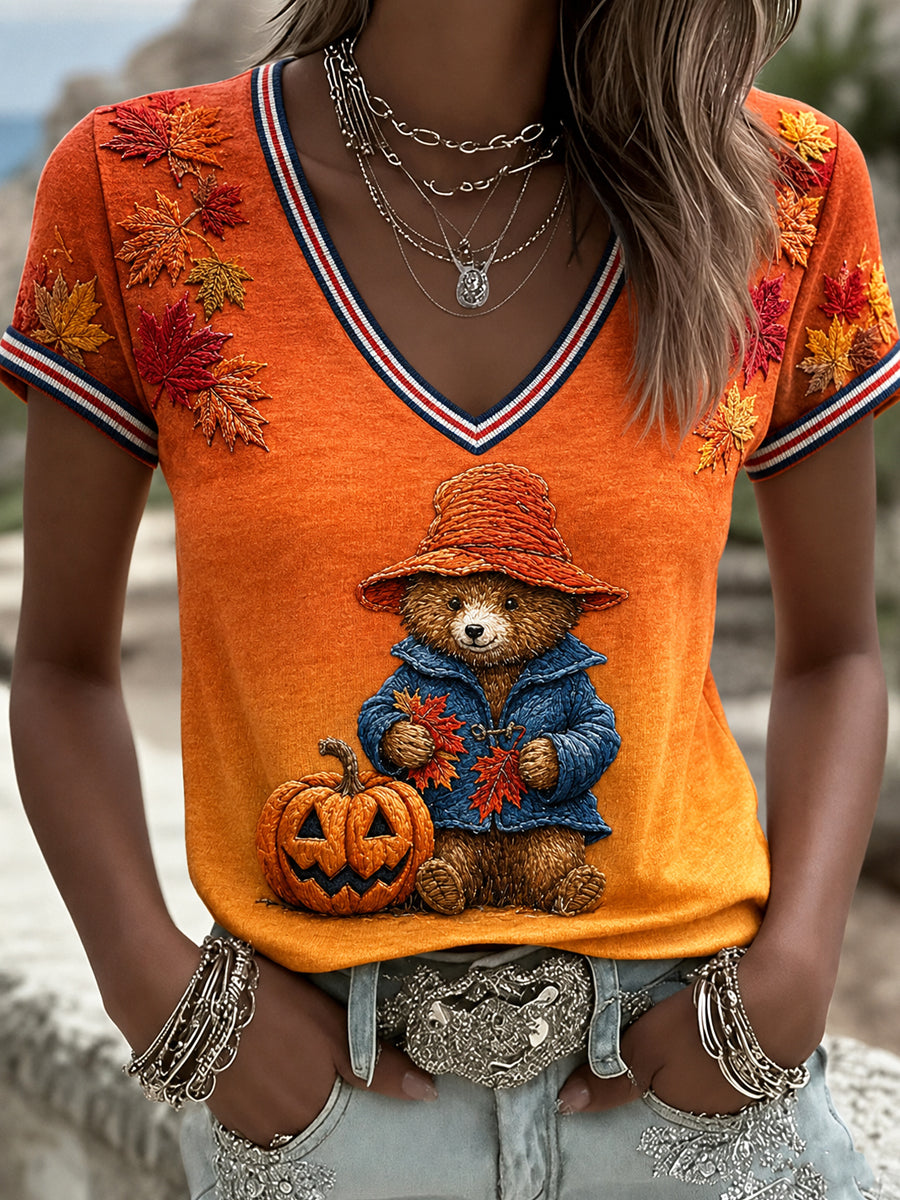 Women's Paddington Bear Printed Vintage Fashion Loose Short Sleeve T-Shirt