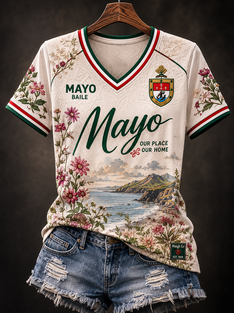 Women's County Mayo V-Neck Off-Shoulder Short-Sleeved T-Shirt