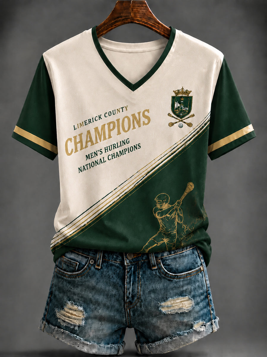 Women's Limerick Hurling Printed V-neck T-shirt