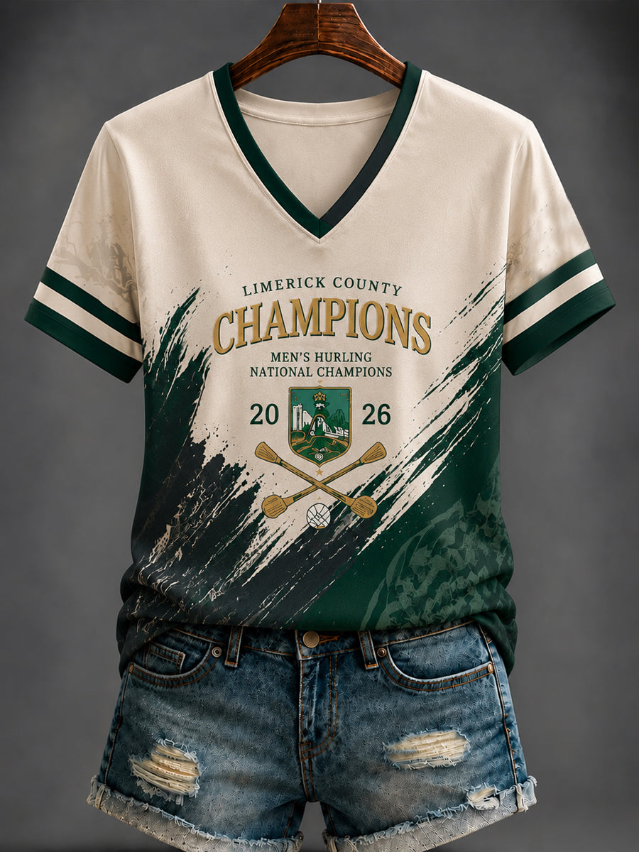 Women's Limerick Hurling Printed V-neck T-shirt