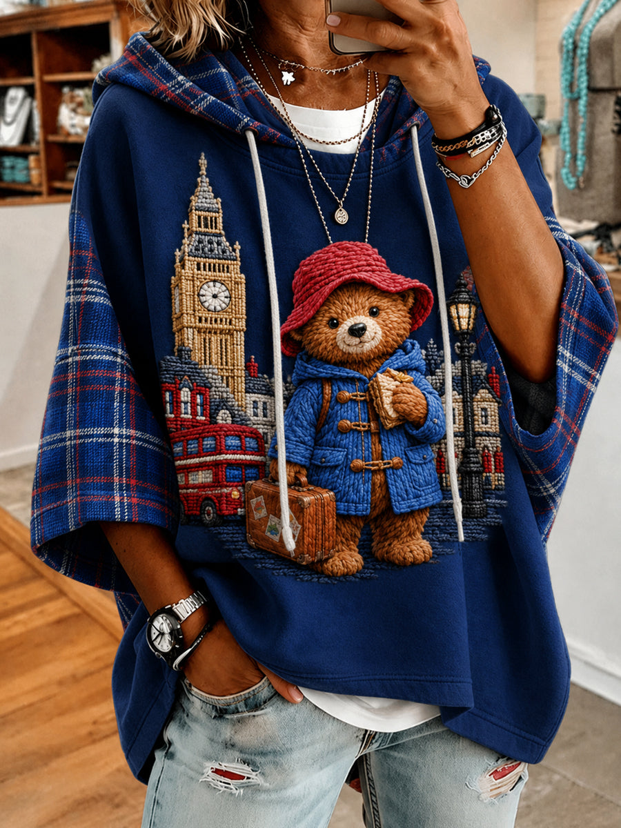Women's Paddington Bear Printed Round-Neck Three-Quarter Sleeve Sweatshirt